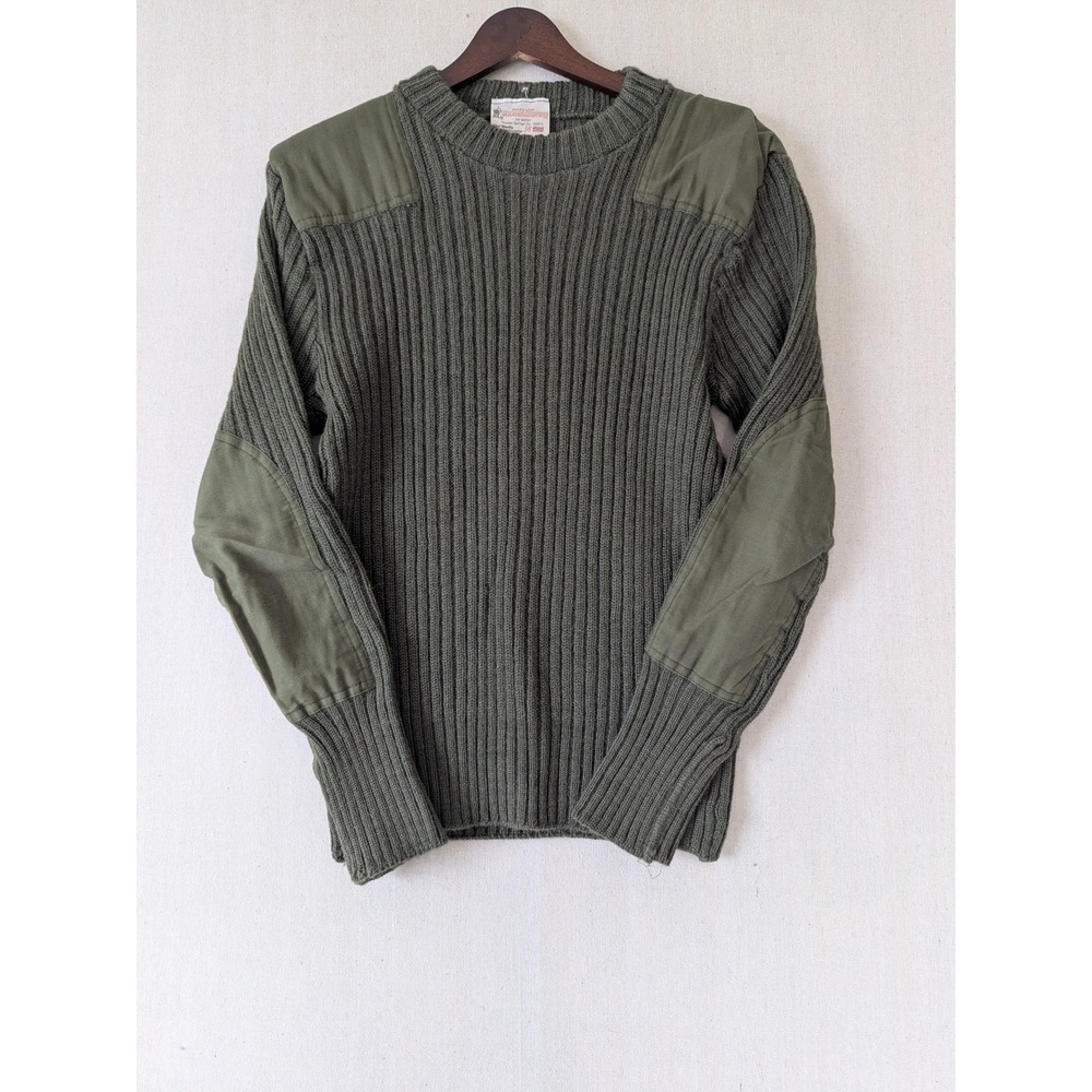 Brigade Quartermasters Woolly Pully Sweater Mens 38 Green Military Wool Patch UK